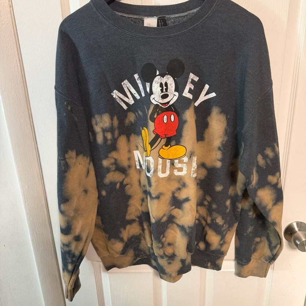 Disney Mickey Mouse Bleach Tie-Dye Crewneck Sweatshirt Size L